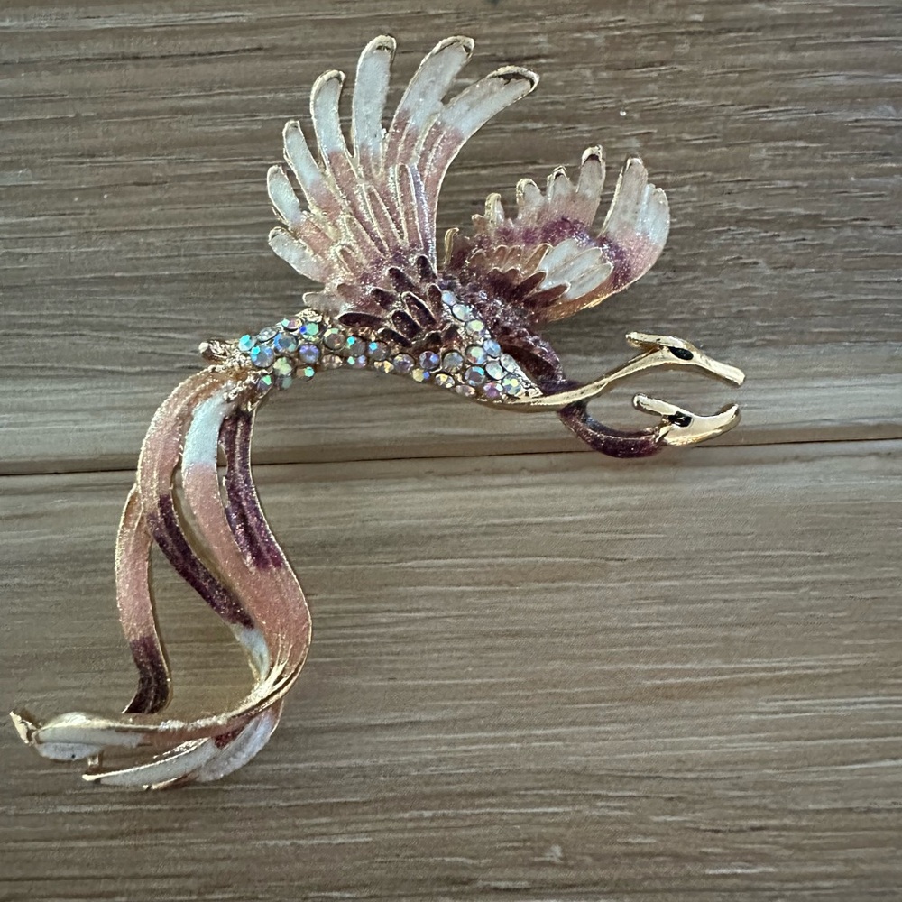 Modern Two Headed Phoenix In Flight Brooch
